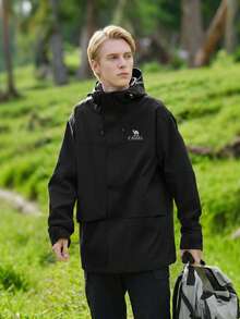 CAMEL CROWN معطف خارجي للرجال 3 في 1 مع بطانة من الفليس، مقاوم للماء للتنزه - فانتوم بلاك - مشاهدة 3