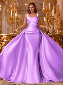 VIPGIRL 无袖缎面亮片吊带长款礼服，优雅美人鱼款式，适合舞会、晚宴、婚礼等正式场合，奢华迷人。 - 紫色 - 查看 11