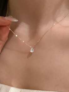 1pc S925 Sterling Silver Teardrop Zirconia Pendant Necklace, Geometric Y-Shape Long Tassel Chain, Minimalist & Elegant, Suitable For Women's Daily Wear Or Gift - Gold - View 7