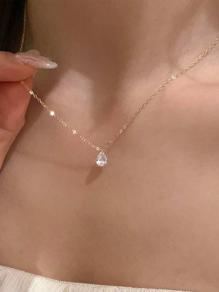1 chiếc dây chuyền mặt dây hình giọt nước bằng bạc Sterling S925 đính đá Zirconia, dây dài hình chữ Y cách điệu, tối giản và thanh lịch, phù hợp cho nữ giới đeo hàng ngày hoặc làm quà tặng. - Vàng - Xem 1