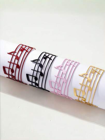 1 pieza Brazalete abierto de mujer con diseño de nota musical, disponible en múltiples colores