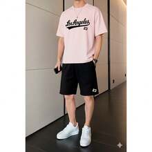 Los Angeles Casual Streetwear Set, 100% Cotton - 淺粉色 - 查看 2