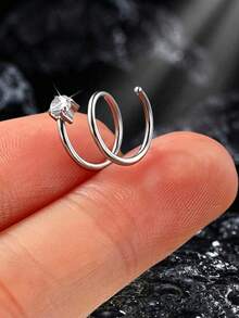 Anillos de nariz de acero inoxidable de moda con un solo piercing y doble aro, joyería de piercing de estilo caliente para señoras - Multicolor - Ver 6