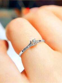 1pc Women's Elegant Square Cubic Zirconia Ring, Suitable For Valentine's Day Gift, Wedding, Engagement, Anniversary Occasions - Silver - View 5