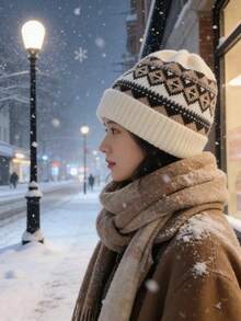 1顶时尚复古费尔岛针织帽，男士款，保暖防风，百搭宽松版型，男女皆宜的休闲冬季帽 - 彩色 - 查看 2