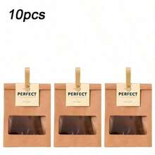 10 PCS Kraft Paper Bakery Bags Self Standing Food Bags For Pastries Cookies And Baked Goods - Màu vàng - Xem 9