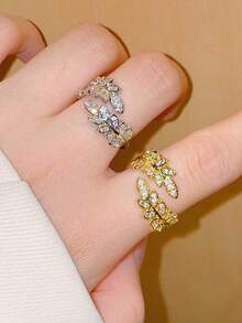 1枚镀金/镀银不锈钢树叶枝形戒指，复古简约奢华百搭，适合女性日常、街头、节日、派对佩戴，亦可作为礼物（OPP袋包装） - Leaf(葉子) - 查看 3