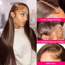 40 Inch 13x6 13*4 5*5 HD Chocolate Brown Bone Straight Lace Front Wigs Human Hair Blended 13x4 Brazilian Transparent Lace Frontal Wig For Women Remy Hair Blended Preplucked With Baby Hair - Brown - View 8