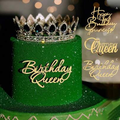 6pcs Gold&Silvery&RoseGold Happy Birthday Princess Cake Topper Acrylic Cake Decor For Girls Birthday Party