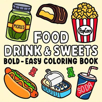 1 Pc Food, Drink & Dessert Coloring Book For Adults & Kids, School Supplies & Toys, Suitable For Back To School, Simple & Bold Design For Relaxing Coloring, Christmas, Halloween, Birthday Gift, Children's Day, Student Supplies