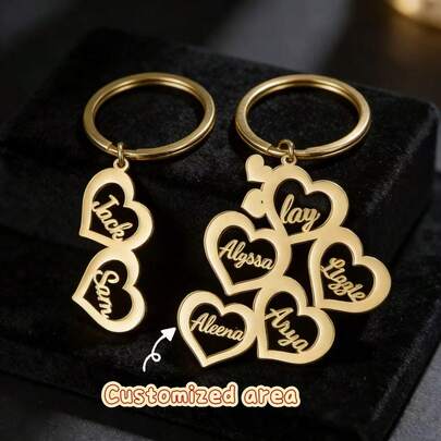 1PC Custom Family Surname Heart-Shaped Keychain - Golden Stainless Steel, Personalized Multi-Name Pendant For Women - Perfect Christmas Gift Valentine's Day Gift