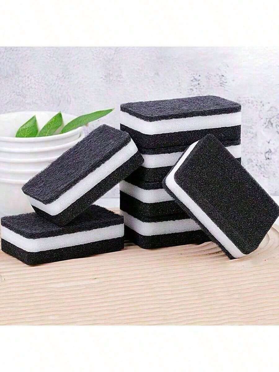 10片/包 双面加厚海绵洗碗布，厨房清洁湿巾，适用于厨房、浴室、家居及其他日常用途 - 黑白 - 查看 1