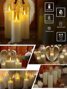 5-Pack Clear Realistic Flickering Flameless Candles, Battery Operated With Remote Control & Timer. Acrylic Column LED Candles For Home, Holiday And Party Decor (2.2 Inches Diameter, 5/6/7/8 Inches Height) - White - View 9