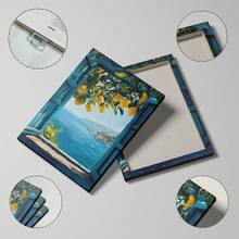 1 pieza Pintura en lienzo con escenario de ventana mediterránea, impresión de árbol de limón costero, paisaje de la italiana, decoración estética azul, adecuado para dormitorio, sala de estar o decoración de pared de apartamento, regalo para ella, marco no incluido - Multicolor - Ver 2