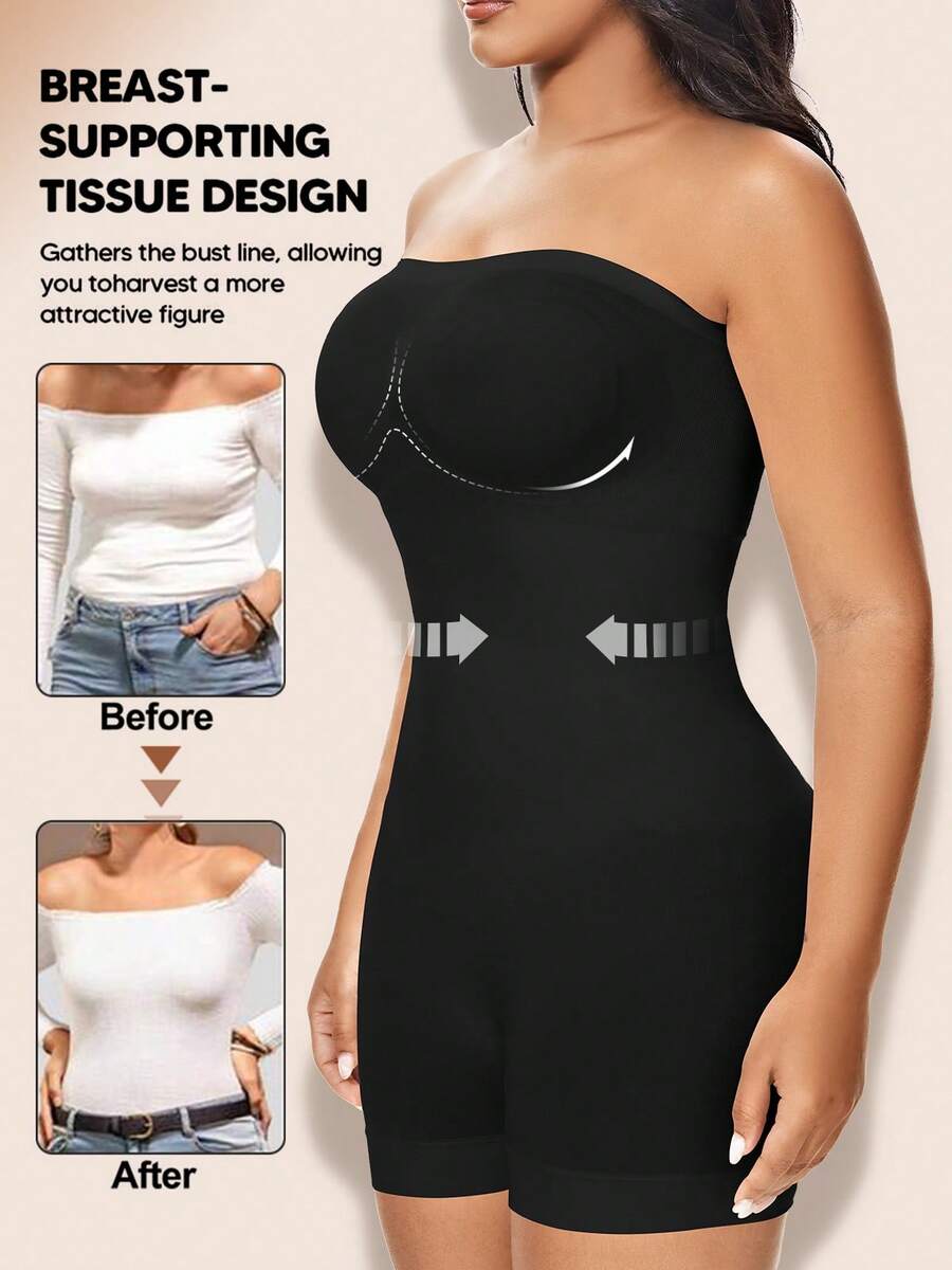 Women's Shapewear Rompers Strapless Bodysuit Shaper Jumpsuits Suitable For Outdoor Wear Body Shaper Bodysuit With Tummy Control, Butt Lifter, Chest Wrap,Plus Size, - Black - View 1