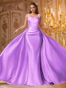 VIPGIRL 无袖缎面亮片吊带长款礼服，优雅美人鱼款式，适合舞会、晚宴、婚礼等正式场合，奢华迷人。 - 紫色 - 查看 5