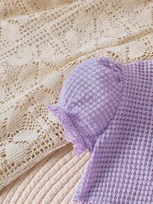 女童春夏泡泡袖针织开衫+碎花吊带裙两件套，清新时尚 - 紫色 - 查看 5