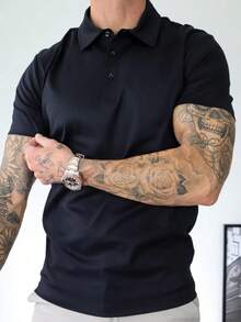 Áo Polo ngắn tay màu trơn, phong cách công sở mùa hè GRDR dành cho nam, kiểu dáng unisex. - màu đen - Xem 2