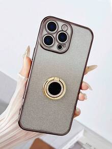 亮片、钻石闪光圆形水钻指环支架电镀手机壳，适用于 14/7 Pro Max/16/15/14/13/12/11，电镀手机支架，懒人手机支架，手机壳 - 黑色 - 查看 7