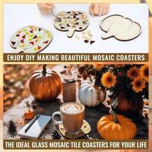 Honeydak 6 Sets DIY Glass Mosaic Tiles With 6 Wooden Coasters Making Mosaic Crafts Material Package Mixed Stained Glass For Handmade Colorful Home Decor Gift Indoor(Pumpkin,Warm Color) - ColorE - 查看 6