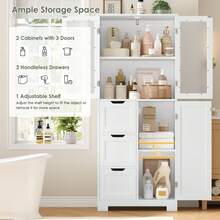 Bathroom Cabinet, Tall Bathroom Cabinet With 3 Doors And 3 Drawers, Kitchen Cabinet For Living Room, Kitchen, Dining Room, Office, 143.2 X 60 X 30 Cm, White - 白色 - 查看 4