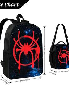 Parallel Universe Red Logo   Brave Miles Morales  Black Printed Backpack 2 Piece Set For School And Commute 15 Inch Laptop Thermal Lunch Bag Unisex Best Teen Gift, - màu đen - Xem 3