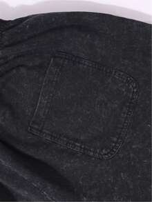New Summer Men'S Black Shorts With A Washed Look, Featuring A 2D Flat Print In An American Casual Style, Inspired By High Street Retro Motorcycle Aesthetics And A Unique Design Percent Cotton Jorts Summer Outfits Mens Clothes Shorts Summer Clothes Chores De Hombre Vacation Outfits - Black - View 5