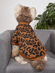 1pc Leopard Print Thermal Lined Pet Sweatshirt, Warm Winter Clothes For  And Cats - Multicolor - View 6