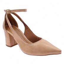 Women's Medium Square Block Heel Stiletto Sandal With Ankle Buckle Closure, Pointed Toe, Comfortable - Khaki - View 2