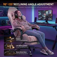 HLDIRECT Gaming Chair With Massage Lumbar Pillow, Breathable Felt Fabric, 90-135° Reclining, Linkage Armrests, Footrest, Ergonomic Office Chair For Adults - Màu Hồng baby - Xem 4