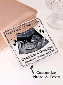1pc Customized Ultrasonic Photo Acrylic Square Plaque, Personalized Text Pregnant Woman Announces Pregnancy Particle Painting, Given To Grandparents, Looking Forward To Seeing Your Grandparents' Ultrasonic Photo Plaque, Gift To New Grandparents, Acrylic Plaque, Personalized Gift - Multicolor - View 2