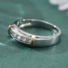 Nhẫn đính đá Cubic Zirconia hai tông màu lấp lánh, thiết kế tròn, thời trang cho tiệc tùng, lễ đính hôn, đám cưới, trang sức. - Hai màu - Xem 4