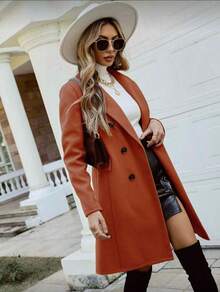 Women's Long Coat In Solid Color00 - Naranja Quemada - Ver 2