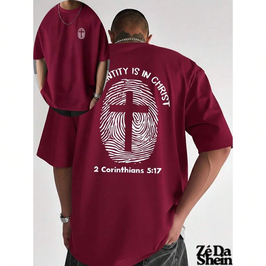Streetwear Gospel Church Religious Prayer Digital T-Shirt 2 Corinthians 5:17 Street Urban Culture Unisex 100% Cotton Top Premium Streetwear Immediate Shipping Various Colors!! - 紫紅色 - 查看 1