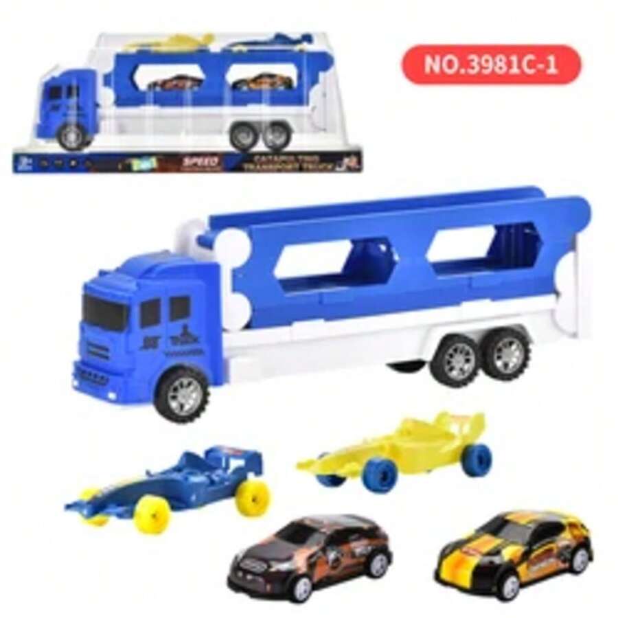 7pcs Juego de lanzador de camión transformable, incluye 6 coches de metal, tobogán plegable, diseño transformable, material ABS, accionamiento manual, interactivo para la familia, ideal para regalos de fiestas infantiles, cumpleaños, Navidad, Pascua, adecuado para niños mayores en Navidad, Año Nuevo, San Valentín, eventos de fiesta