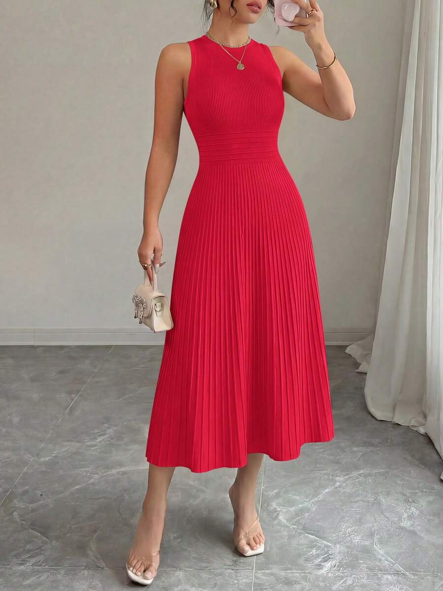 PRETTYGARDEN Women's Summer Dresses Casual Business Work Midi Sleeveless A Line Pleated Evening Elegant Dresses Cocktail Wedding Guest Graduation Dress Red Dresses For Women - 紅色 - 查看 1