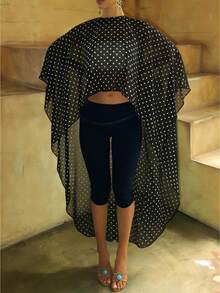 Chiffon Cape For Women Sheer Mesh Shawl Wraps Asymmetrical Flowy Capelets For Evening Dress High Low Ruffle Hem Beach Cover Up Poncho Tops - Nhiều màu - Xem 1