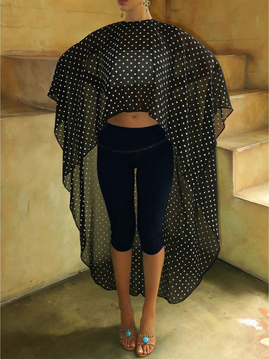 Chiffon Cape For Women Sheer Mesh Shawl Wraps Asymmetrical Flowy Capelets For Evening Dress High Low Ruffle Hem Beach Cover Up Poncho Tops - Nhiều màu - Xem 1