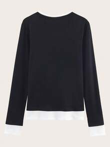 Colorblock Long Sleeve T-Shirt, Suitable For Spring And Autumn Casual - Black and White - View 2