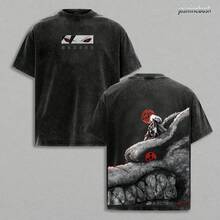 Retro Heavy Limited Uchiha Madara X  Anime Double Printed Vintage Washed Tee Unisex Oversize Anime Manga Washed Heavyweight Cotton T-Shirt, Hoodies , Gift For Anime Fan - 黑色 - 查看 2
