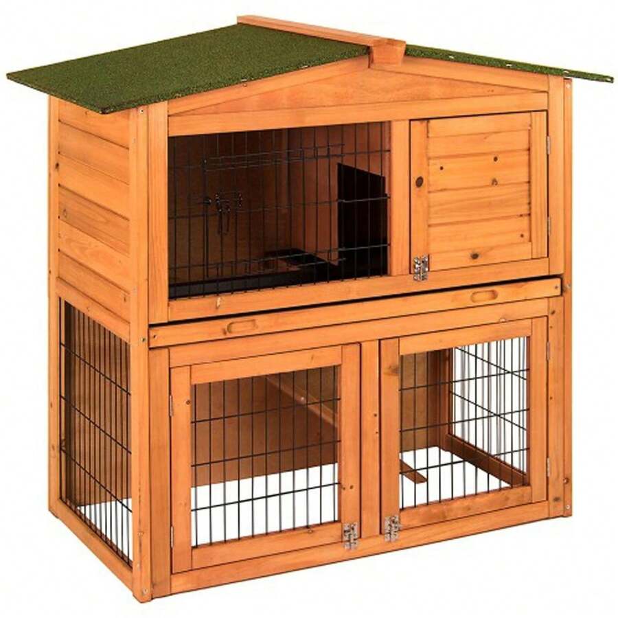 RABBIT HUTCH GUINEA PIG HUTCHES RUN RUNS 2 TIER DOUBLE DECKER CAGE - Multicolor - View 1