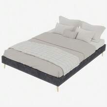 Modern Minimalist Bed Frame, 140 X 200 Cm, Grey, Upholstered In Dutch Velvet, Low Slatted Base, Contemporary Style Bedroom Furniture. Gas Spring, Headboard And Mattress Not Included. - Grey - View 3