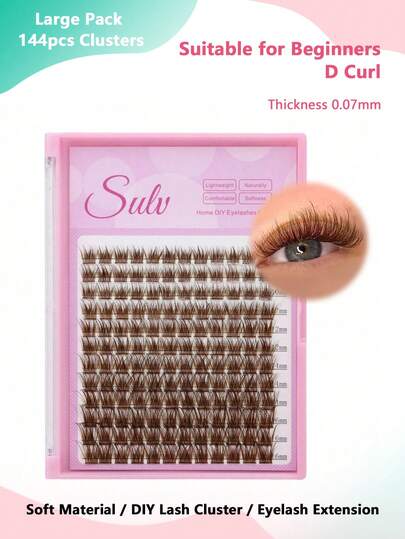 Natural Brown False Eyelashes, Blonde False Eyelashes, Individual Lash Clusters, D Curl, 1 Box Of 144 Lashes, 10-12-14-16mm Mixed, Comfortable & Lightweight Wear, DIY Eye Makeup At Home