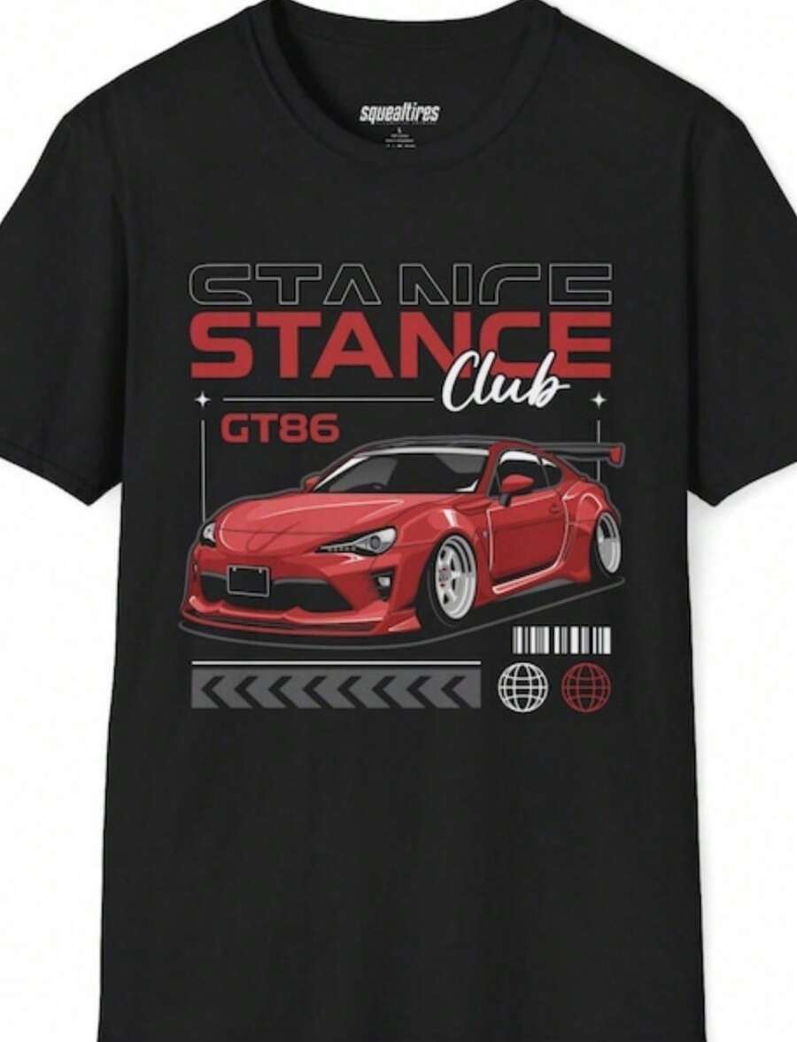 Stance Club GT86 Car Print Crew Neck T Shirt Sweatshirt Casual Wear Tops Plus Size Clothes Business Casual Y2k Automotive Graphic Short Sleeve Classic Regular Fit Suitable For All Seasons Machine Washable For Car M - màu đen - Xem 1