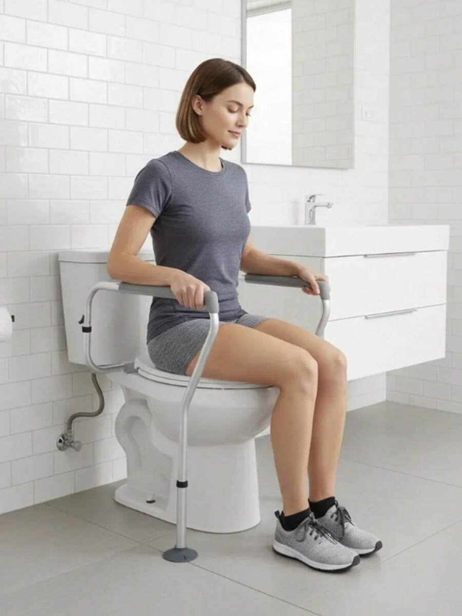 Reposabrazos de Aluminio de Fácil Instalación para Inodoro - Duradero, Sin Taladro, Antideslizante con 5 Alturas Ajustables para Personas Mayores, Mujeres Embarazadas y Discapacitados - A - Ver 1