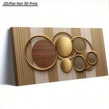1pc Golden Circles And Wood Texture Large Canvas Wall Art,2D Flat Art Print,Horizontal Wall Art Paintings Ready To Hang, Modern Style Artwork Decor For Office And Christmas,24x48in,Thick Wooden Frame,Hi-Density Print,Bedroom Art Piece | Modern Wall Art | Textured Canvas - 二維平面藝術印刷品 - 查看 5