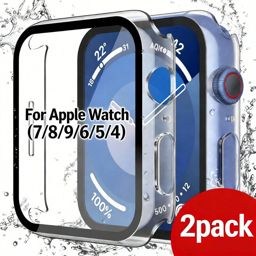 2pcs Transparent, Durable Watch Protective Case, Made Of Tempered Glass, Compatible With Apple Watch 7/8/9/4/5/6 (40mm, 44mm, 41mm, 45mm), Ultra-Thin And Durable Protective Case. - 2pack Transparent - View 1
