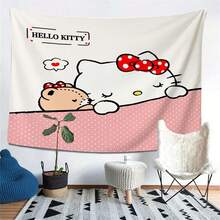 SANRIO 1件三丽鸥Hello Kitty可爱挂毯 | 可爱卡通动漫墙饰，适用于客厅、卧室、宿舍装饰，涤纶面料，家居装饰礼物，粉丝之选 - 彩色 - 查看 3