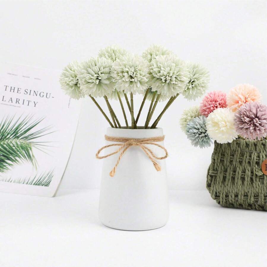 6 Stück, künstliche Pusteblumen, realistischer Strauß tennisballförmiger Chrysanthemen, Valentinstag Geschenk, Hochzeit, Braut Verlobungsfeier Dekoration, Geburtstags- oder Jahrestags-Artikel, Heimdekoration, Tischdekoration.