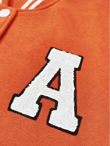 Women's Student Sweatshirt, Baseball Sweatshirt, Snap Closure, Soft Fleece Lining, Loose Fit, 2 Pockets, Ribbed Cuffs, Hip-Length, Spring/Fall - Orange - View 5
